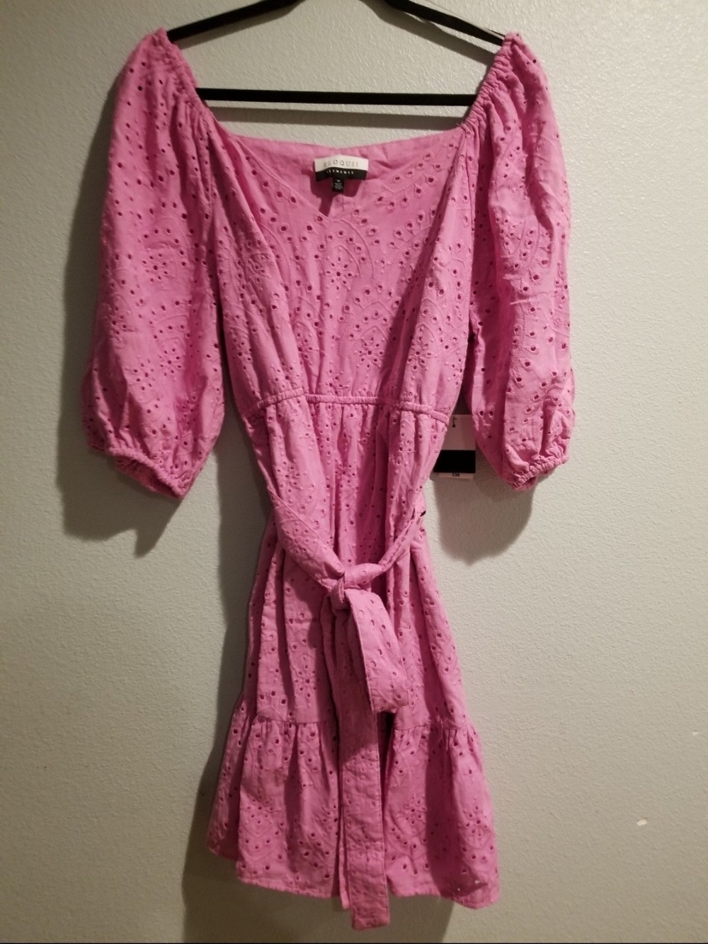 Eloquii Elements Eyelett Mini Dress Mauve Puff Sleeves Tiered 100% Cotton 16